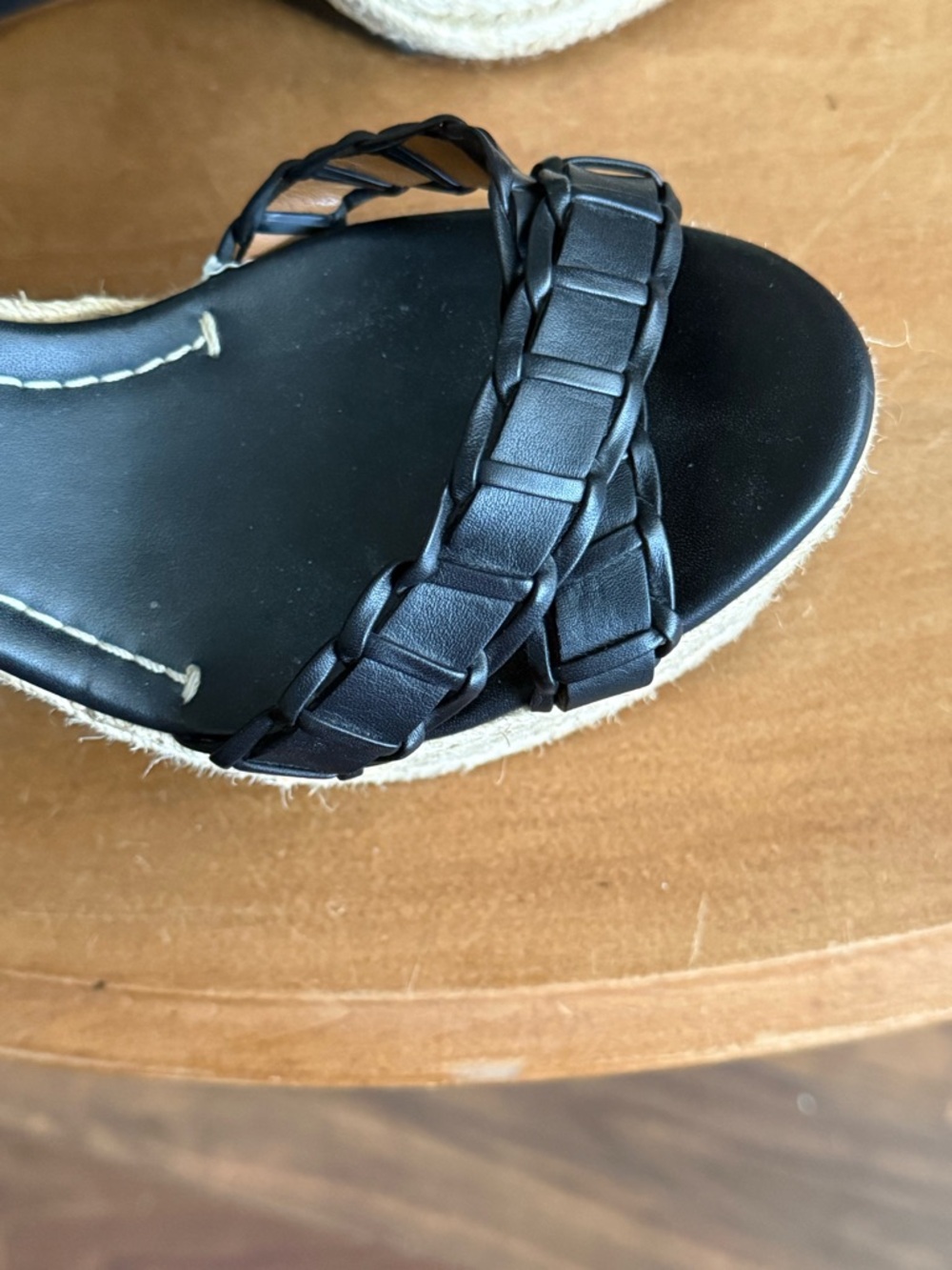 Ralph Lauren Purple Label Black Braided Leather Espadrille Wedges